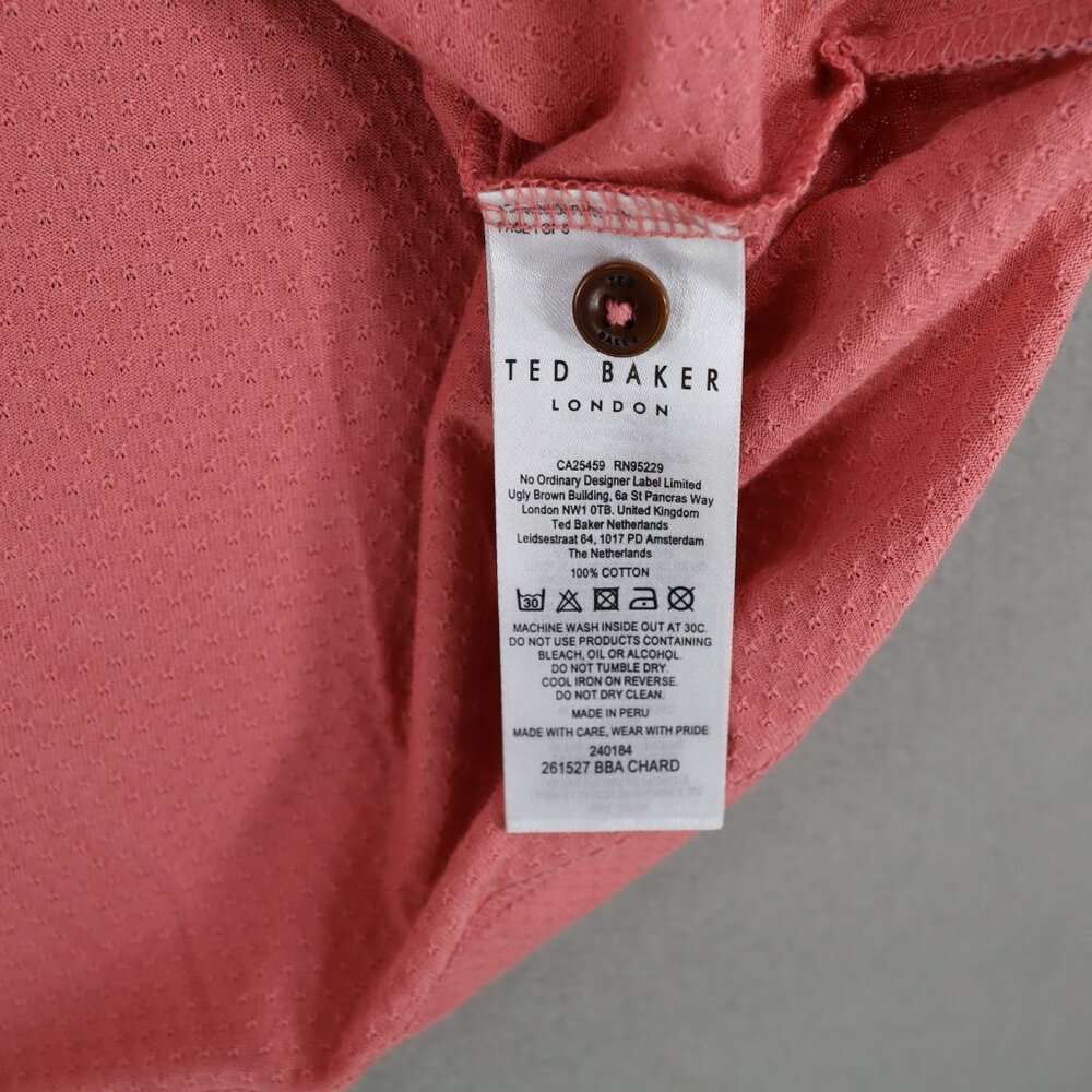 New Ted Baker Polo Shirt Mens 3XL Size 7 Pink Short Sleeve Knit Collared Logo - Picture 5 of 8